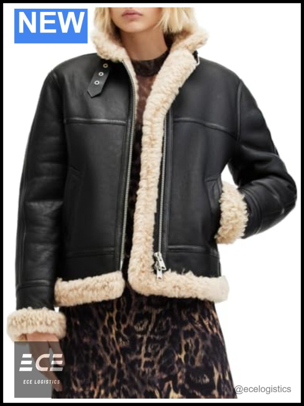AllSaints Lorel Flying Jacket 100% Leather Aviator Coat